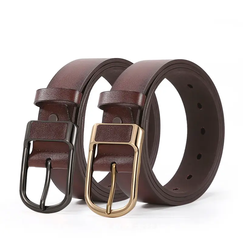 Men's Brown Leather Belt with Gold Buckle - Image 6