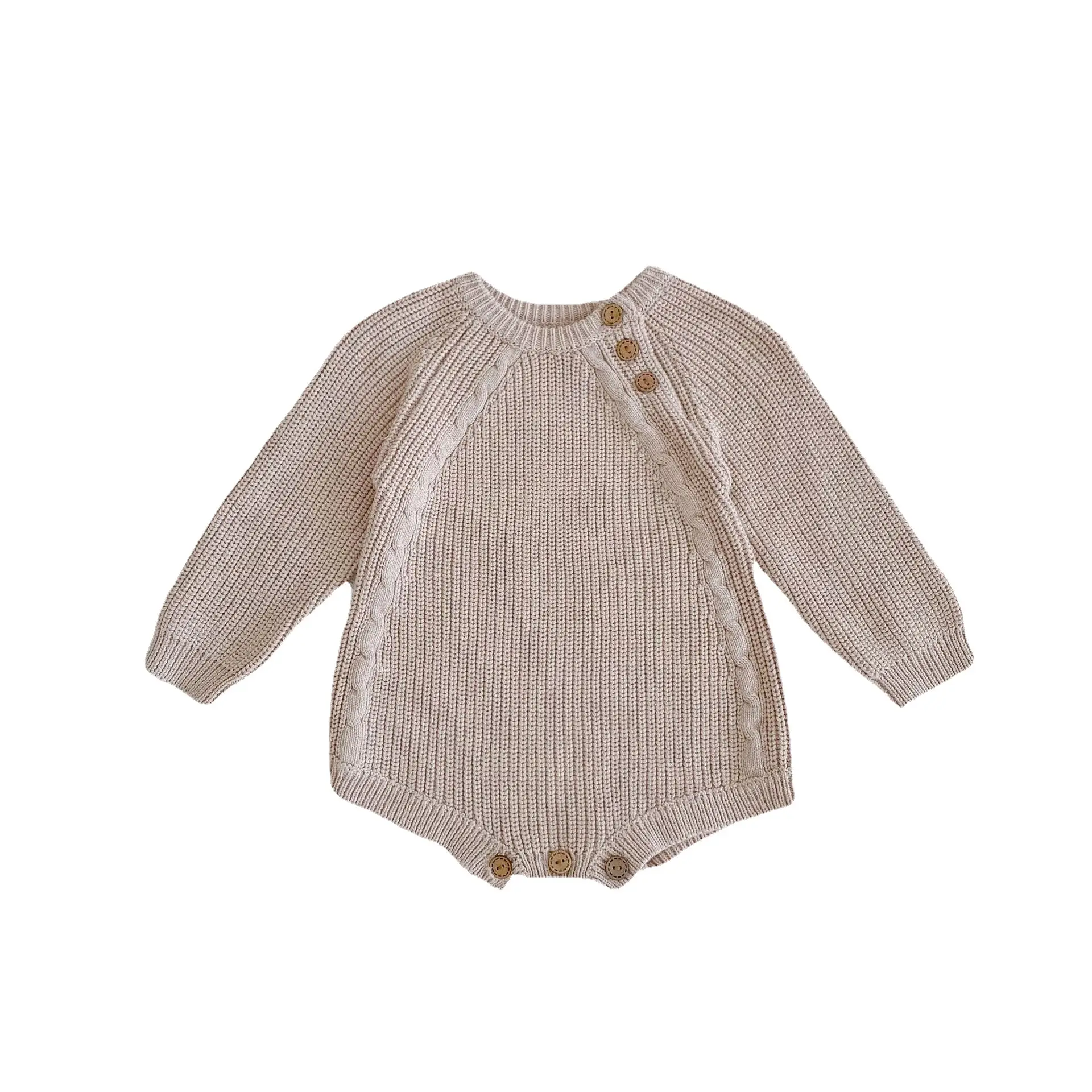 Baby Cotton Pullover Suit Beige Button Front - Image 6