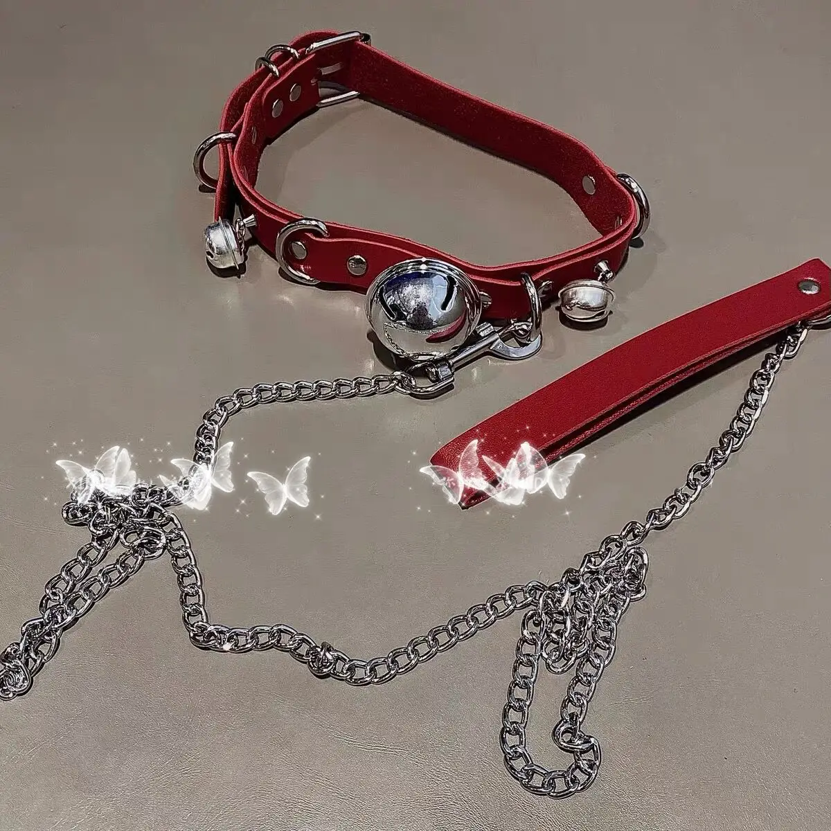 Bell Collar Necklace with Chain and Traction Rope Ring - Image 8