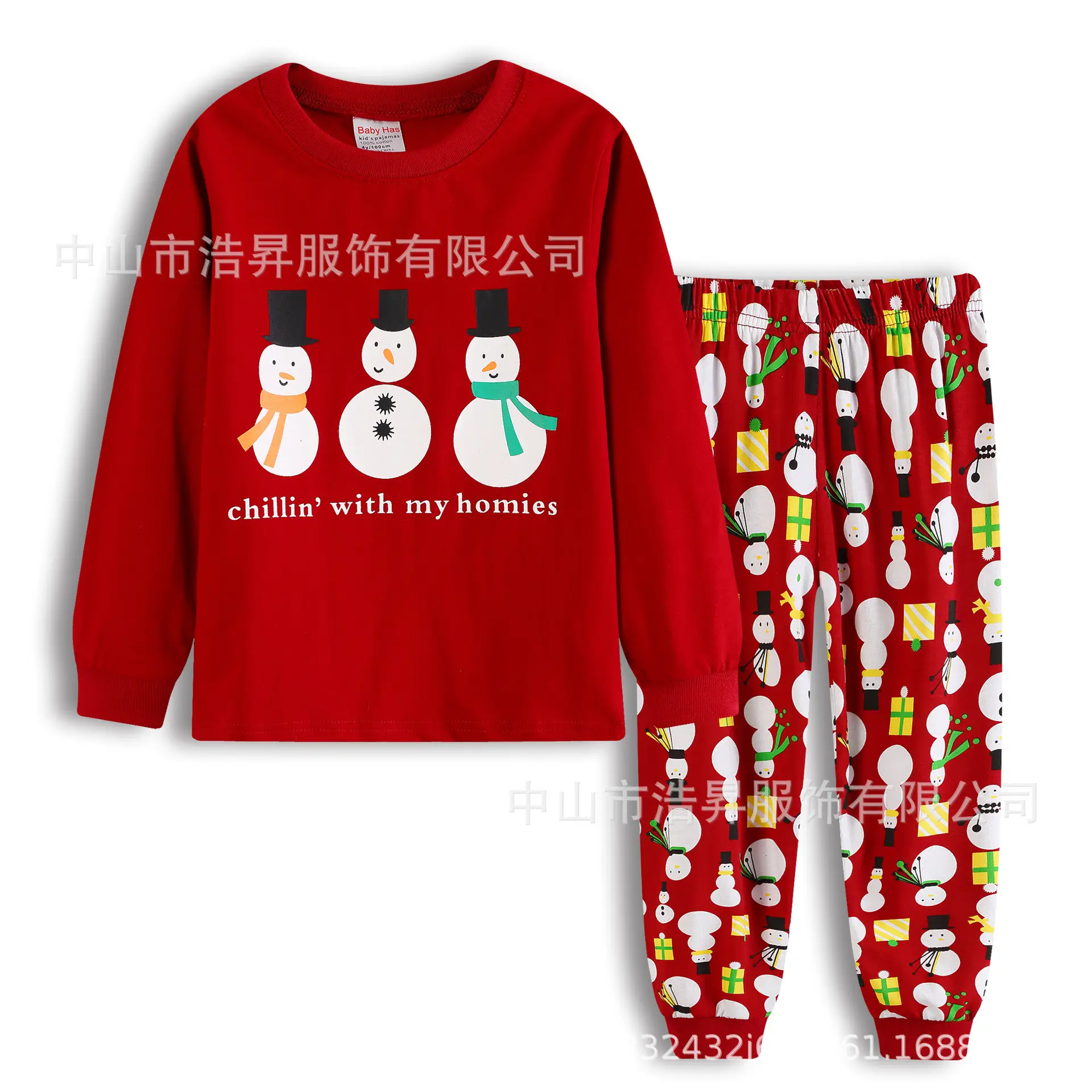 Red Christmas Snowman Pajama Set for Kids 2-7 Years — feature 2