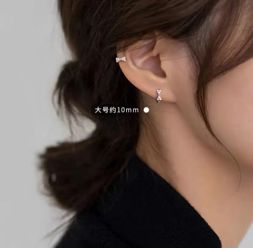 Korean Bow Ear Buckle Light Luxury Diamond Earrings Set - Image 2