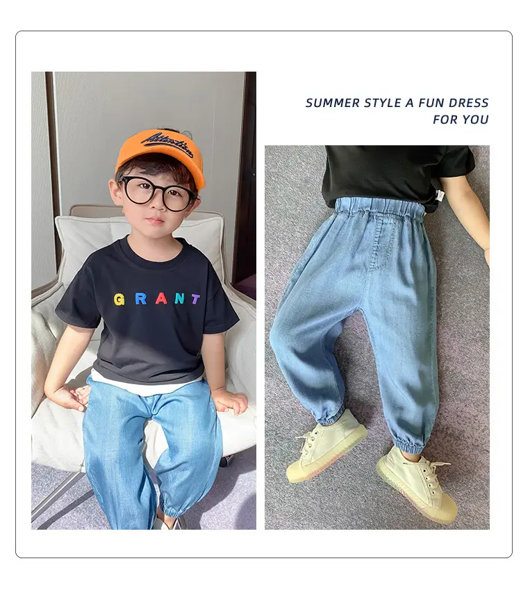 Boys Anti-Mosquito Pants Blue Cotton Summer Trousers — feature 12