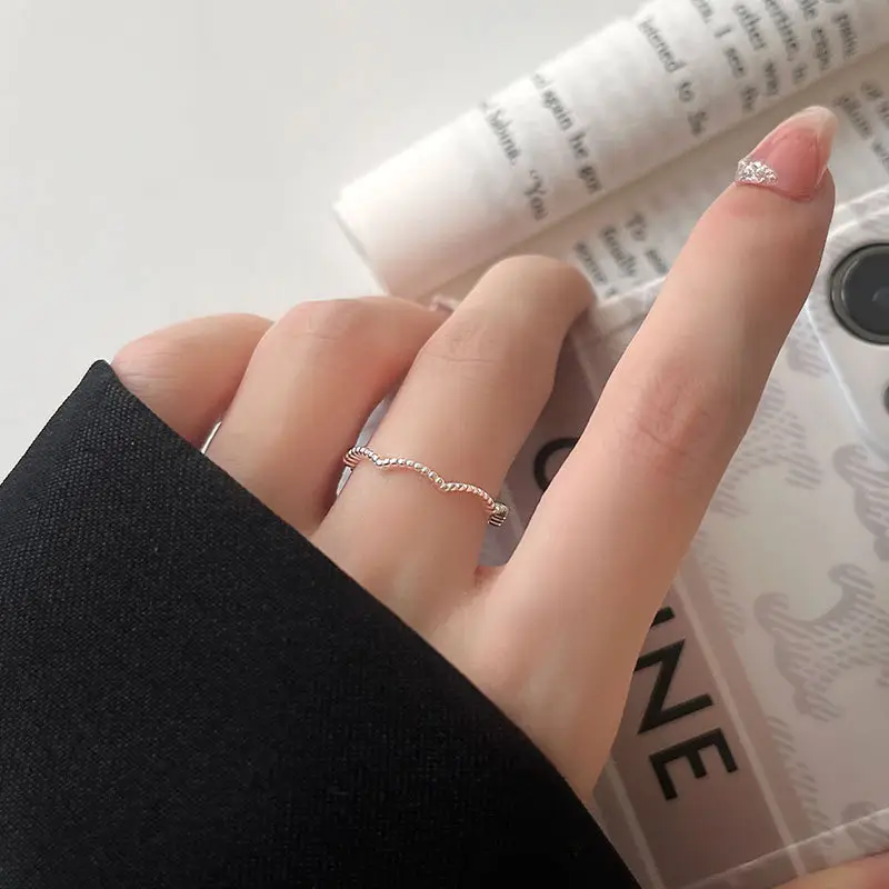 Minimalist Bead Wave Ring for Women Slim Open Design - Image 3