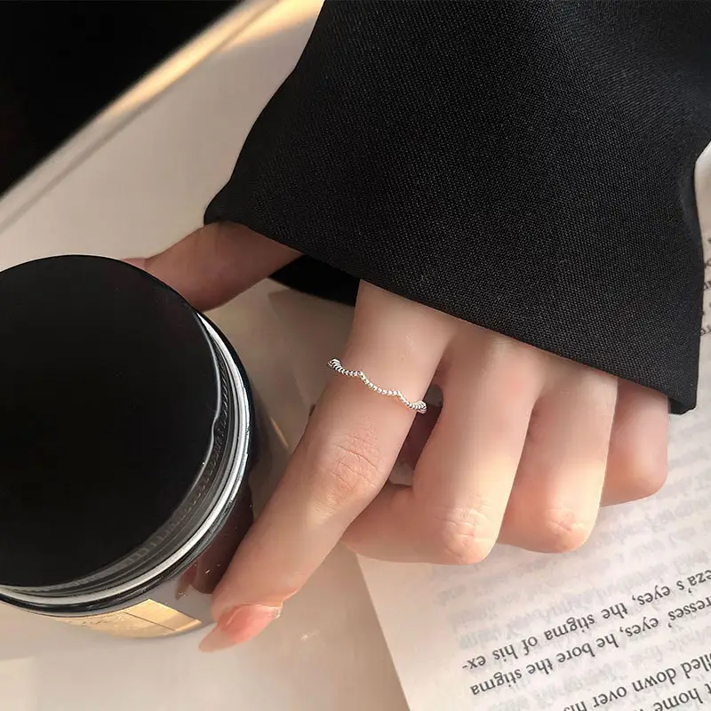 Minimalist Bead Wave Ring for Women Slim Open Design - Image 4