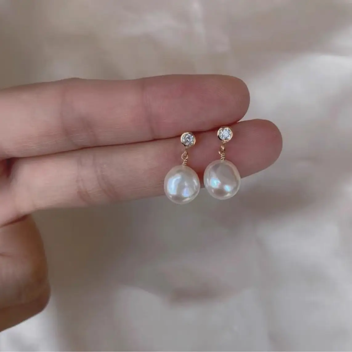 Natural Freshwater Pearl Baroque Earrings 14K Gold Plated Zircon - Image 4