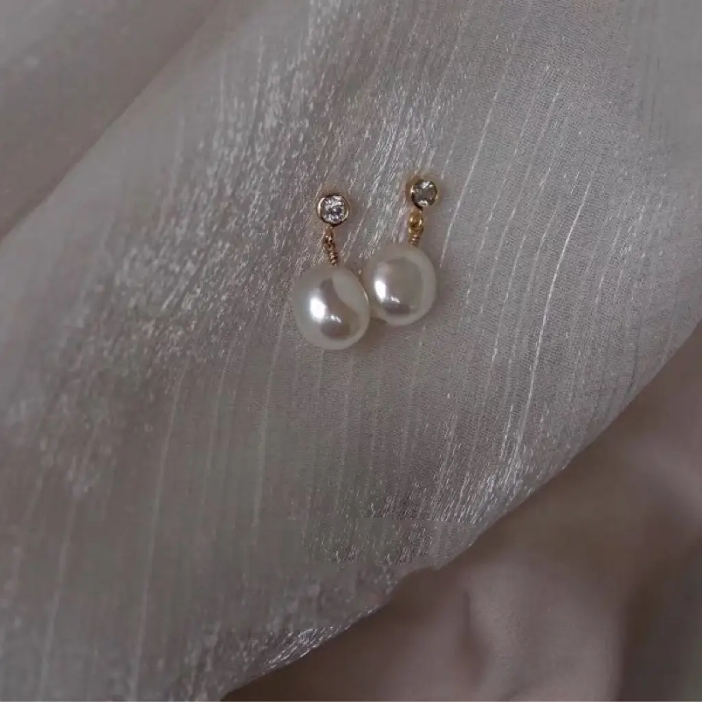 Natural Freshwater Pearl Baroque Earrings 14K Gold Plated Zircon - Image 5