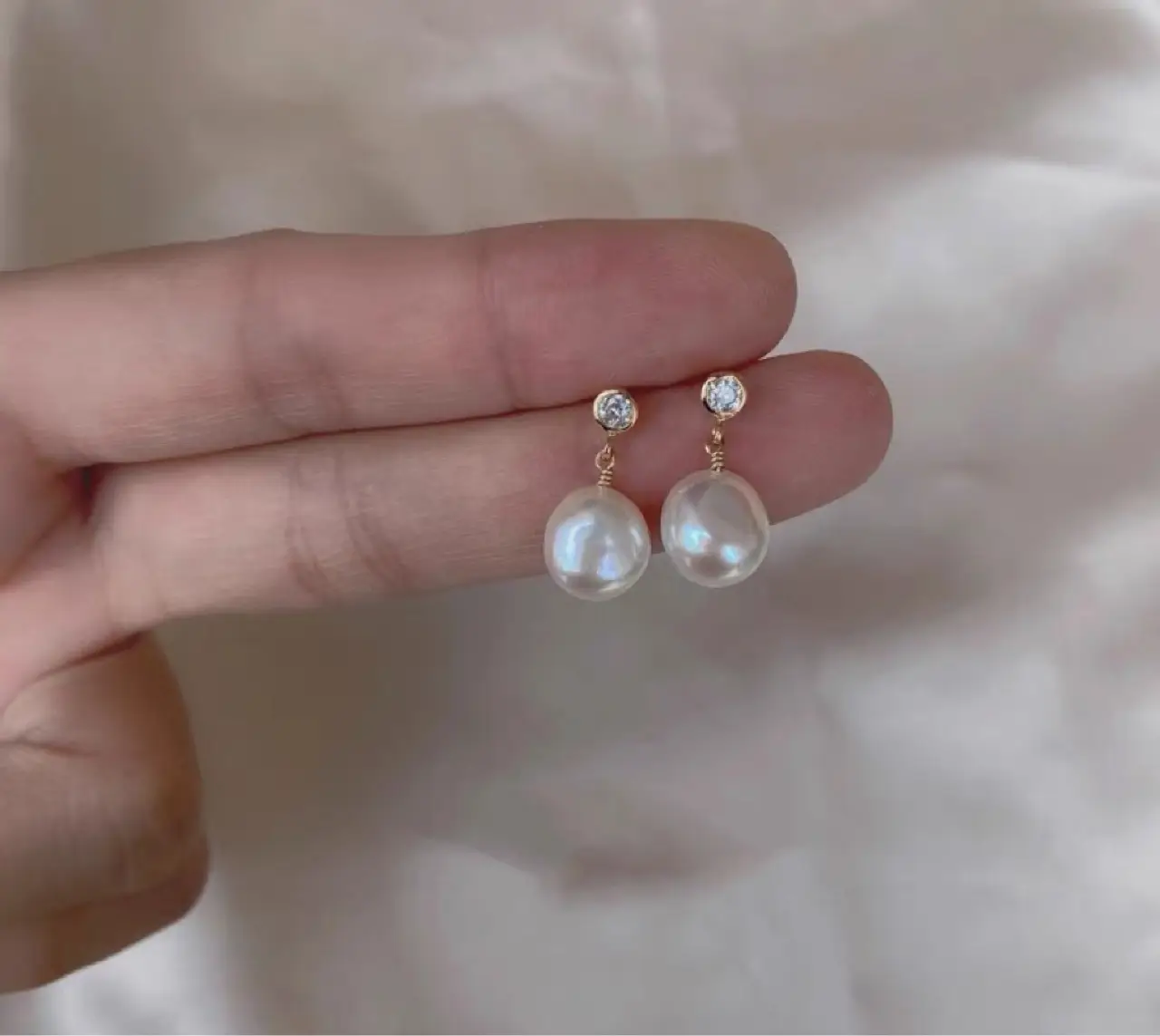 Natural Freshwater Pearl Baroque Earrings 14K Gold Plated Zircon — feature 4