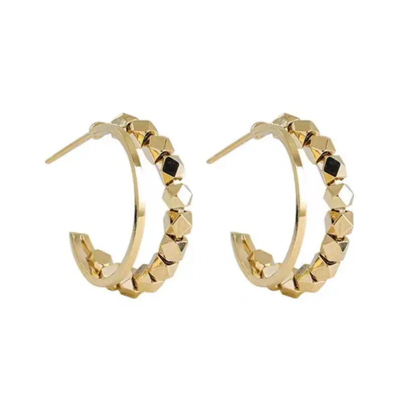 Geometric Solid Square C-Shape Earrings Gold - Image 6