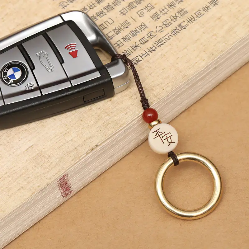 Antique Brass Mobile Phone Keychain with Red Bead - Image 7