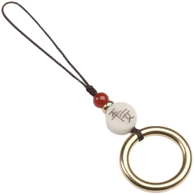 Antique Brass Mobile Phone Keychain with Red Bead - Image 8