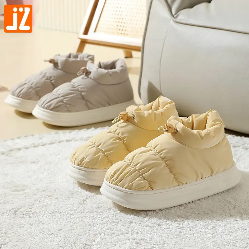 Cotton Slippers for Women, down Fabric, Home Indoor Thick-Soled Non-Slip Couple's Waterproof Cotton Shoes for Men, Home Warmth - Image 3