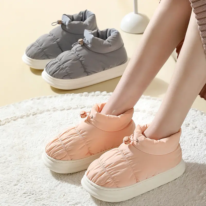 Cotton Slippers for Women, down Fabric, Home Indoor Thick-Soled Non-Slip Couple's Waterproof Cotton Shoes for Men, Home Warmth - Image 4