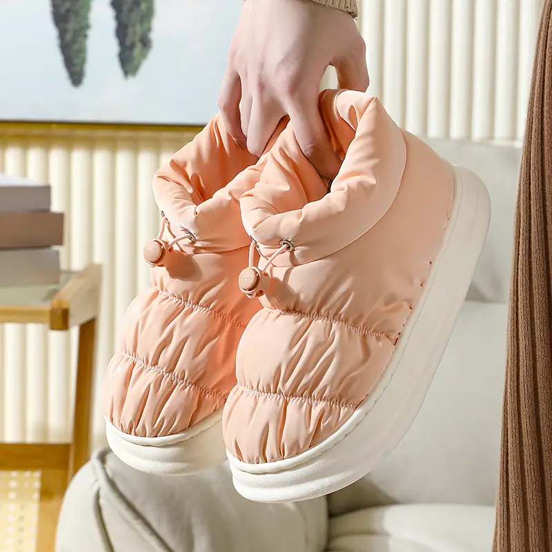 Cotton Slippers for Women, down Fabric, Home Indoor Thick-Soled Non-Slip Couple's Waterproof Cotton Shoes for Men, Home Warmth - Image 5