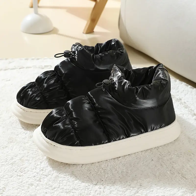Cotton Slippers for Women, down Fabric, Home Indoor Thick-Soled Non-Slip Couple's Waterproof Cotton Shoes for Men, Home Warmth - Image 2