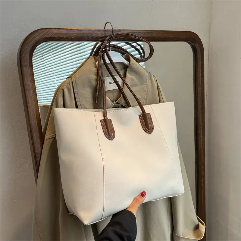 Women's Cream Tote Bag Large Capacity Shoulder Bag - Image 6