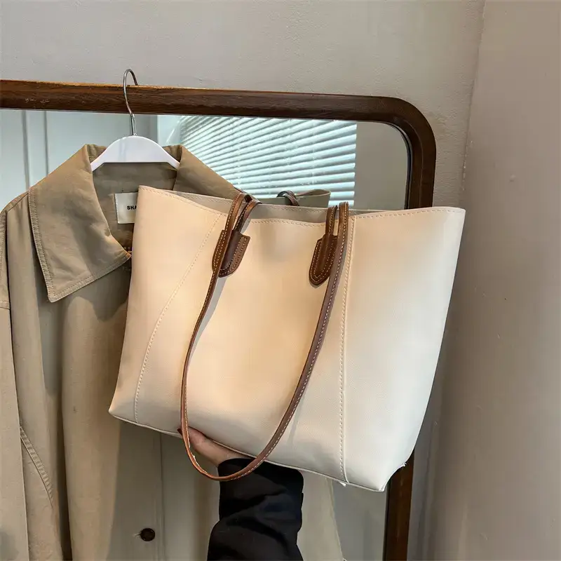 Women's Cream Tote Bag Large Capacity Shoulder Bag - Image 7