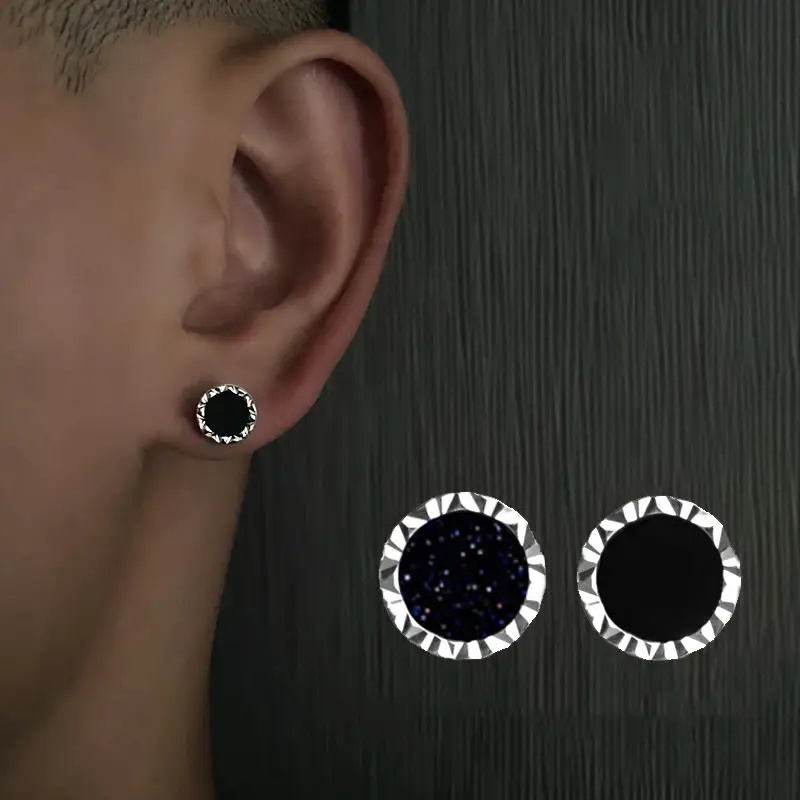 Men & Women Black Stud Earrings Hip Hop Fashion