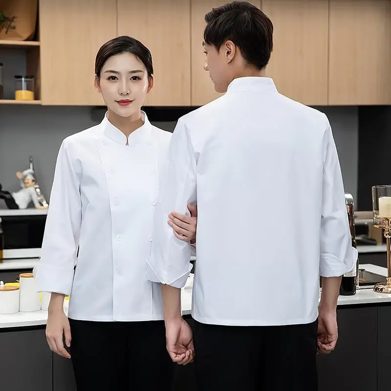 Men's White Kitchen Work Shirt Short Sleeve Long Sleeve - Image 2
