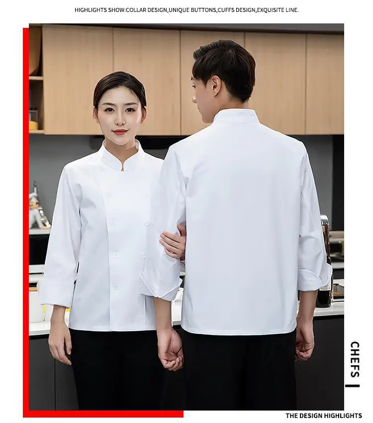 Men's White Kitchen Work Shirt Short Sleeve Long Sleeve — feature 17