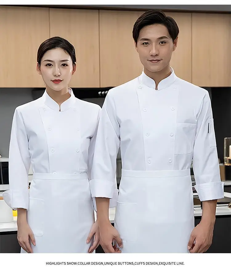 Men's White Kitchen Work Shirt Short Sleeve Long Sleeve — feature 18
