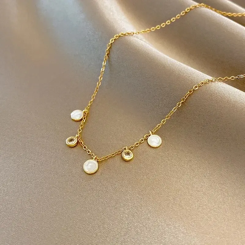 Gold Titanium Clavicle Necklace for Women