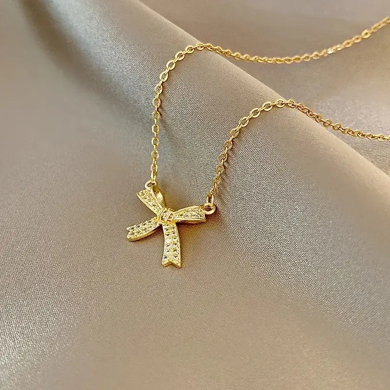 Gold Titanium Clavicle Necklace for Women