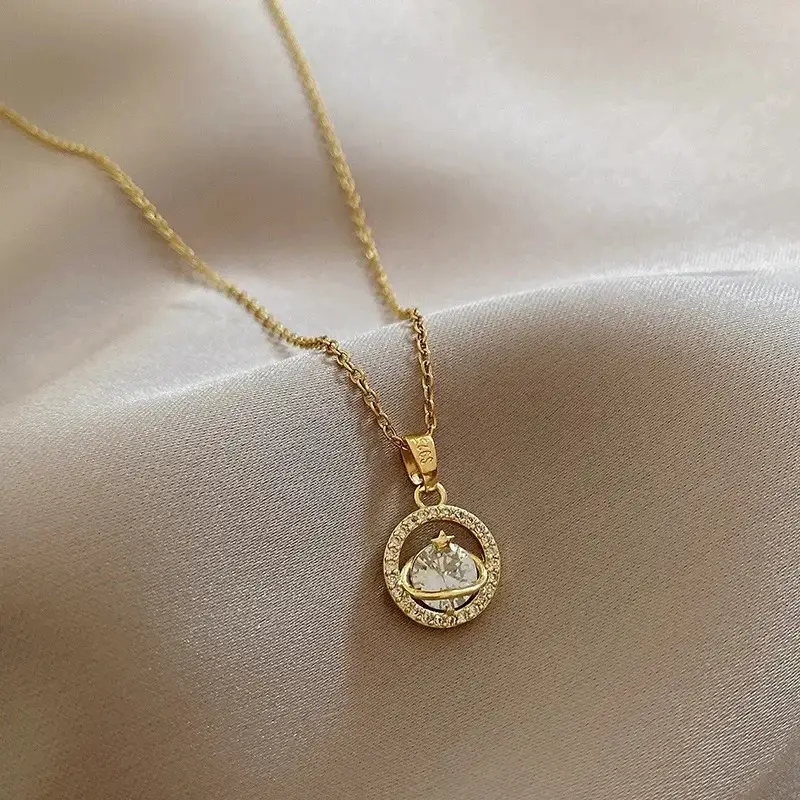 Gold Titanium Clavicle Necklace for Women