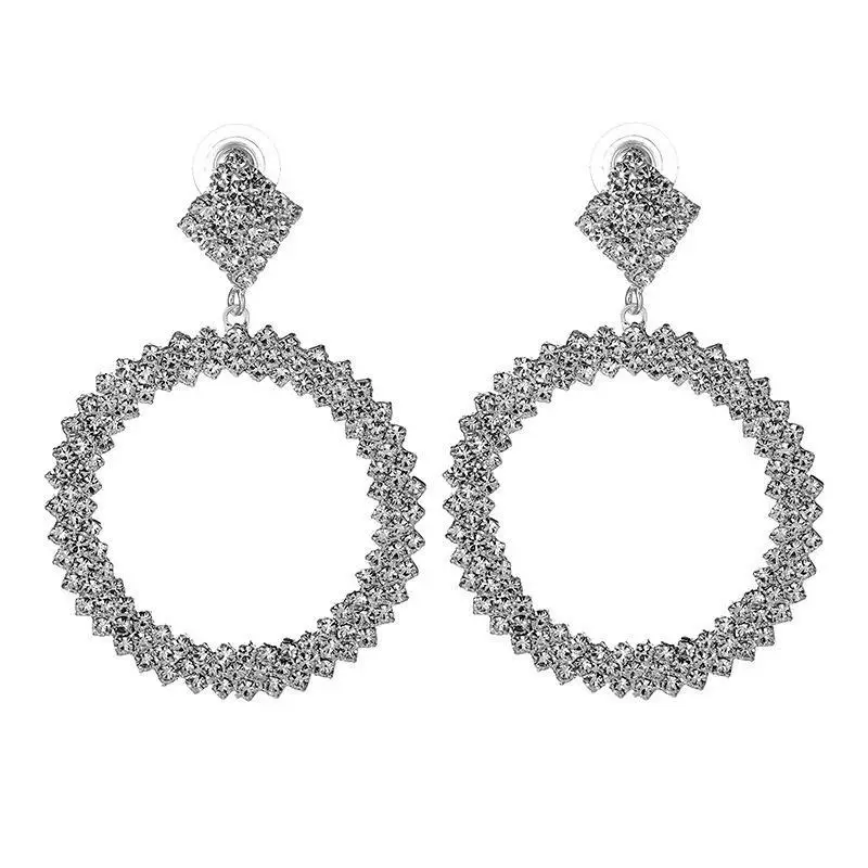Exaggerated Ring Inlaid Flash Diamond Earrings for Women - Image 11