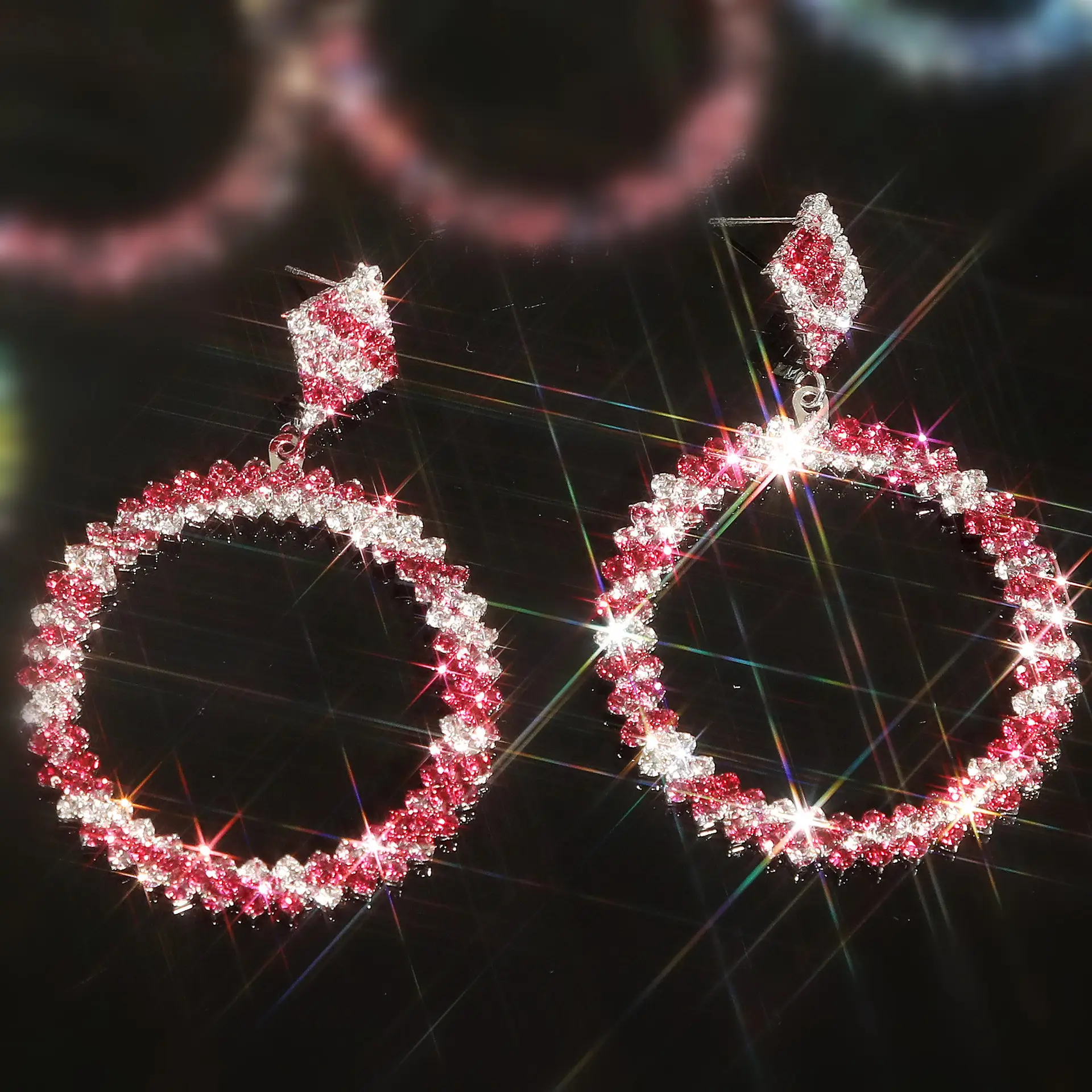 Exaggerated Ring Inlaid Flash Diamond Earrings for Women - Image 3