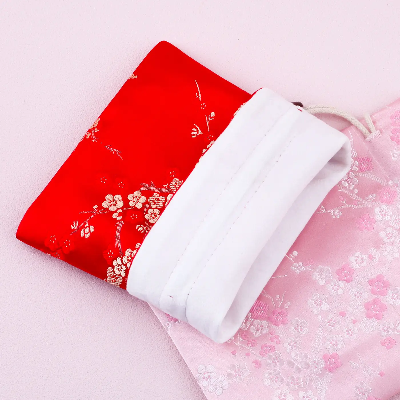Red Drawstring Jewelry Bag with Embroidered Design - Image 8