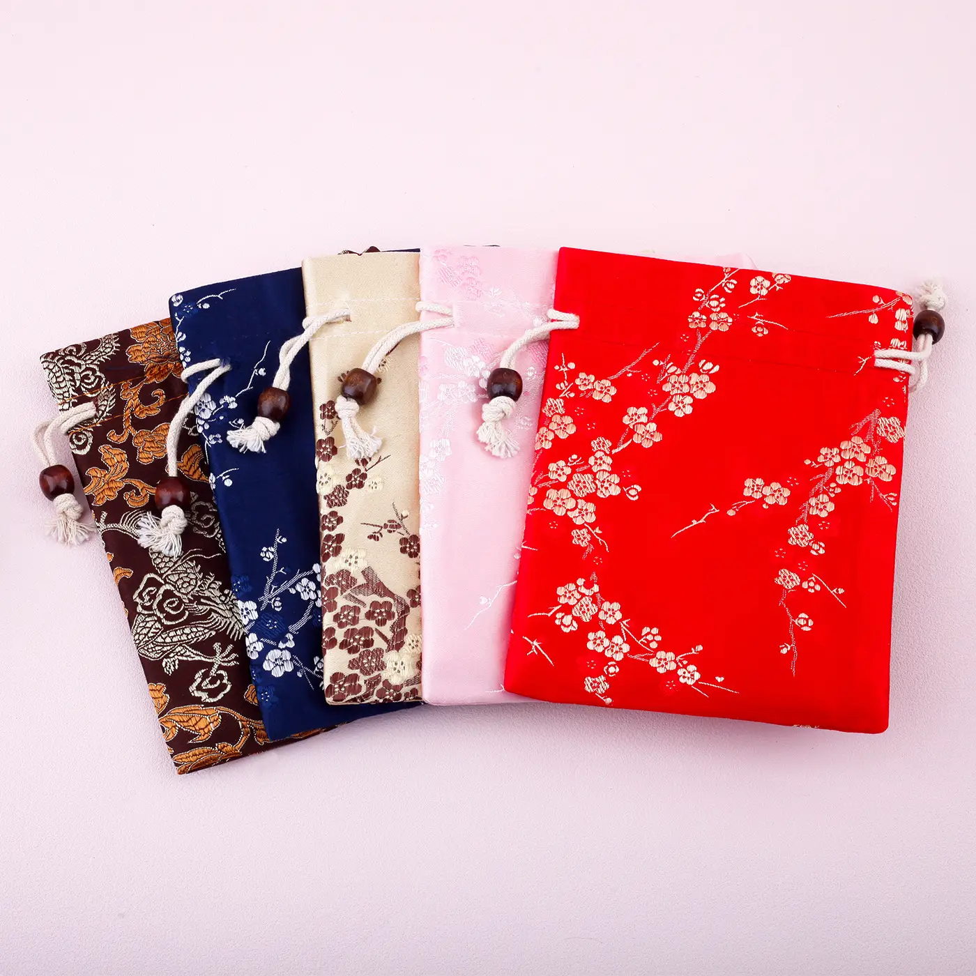 Red Drawstring Jewelry Bag with Embroidered Design - Image 9