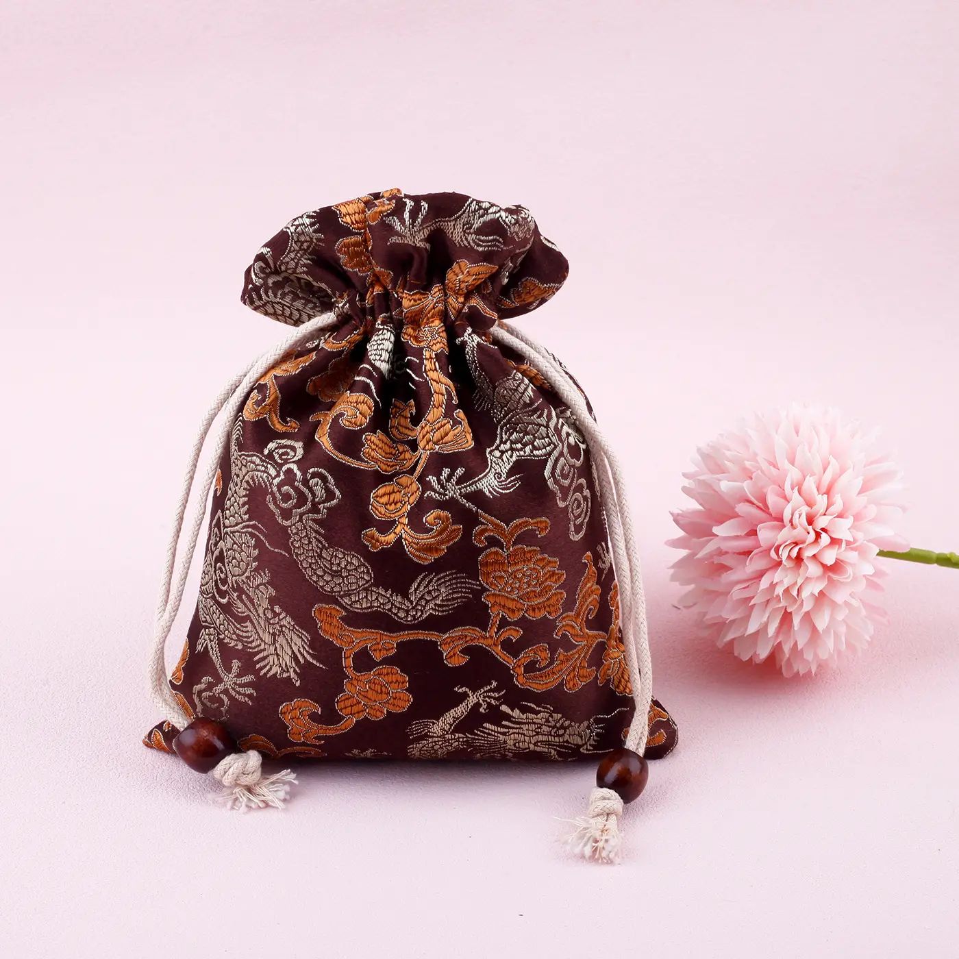 Red Drawstring Jewelry Bag with Embroidered Design - Image 3