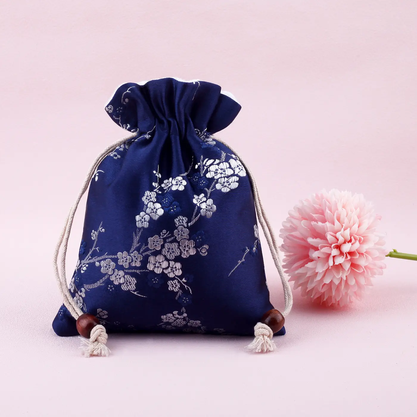 Red Drawstring Jewelry Bag with Embroidered Design - Image 4