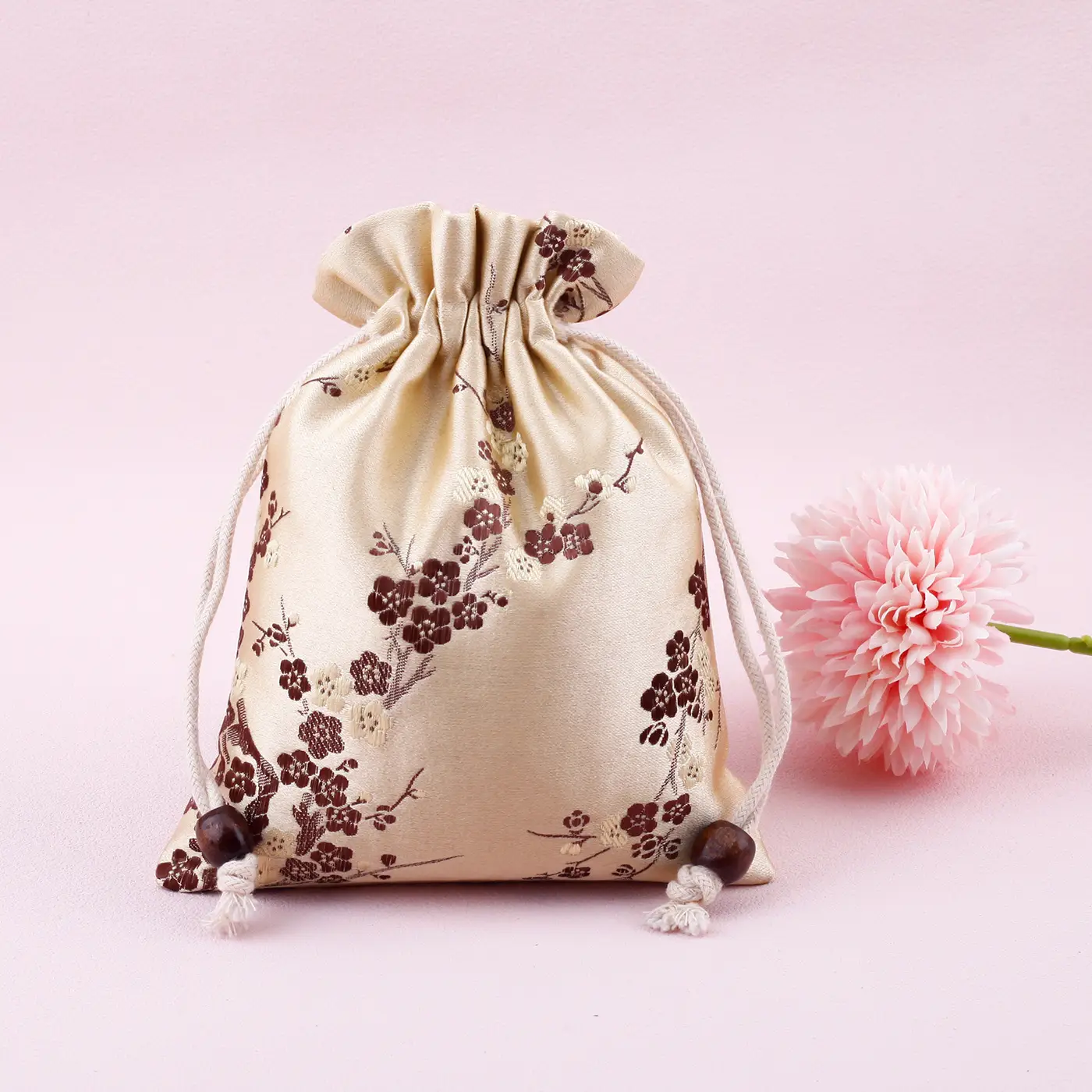Red Drawstring Jewelry Bag with Embroidered Design - Image 5