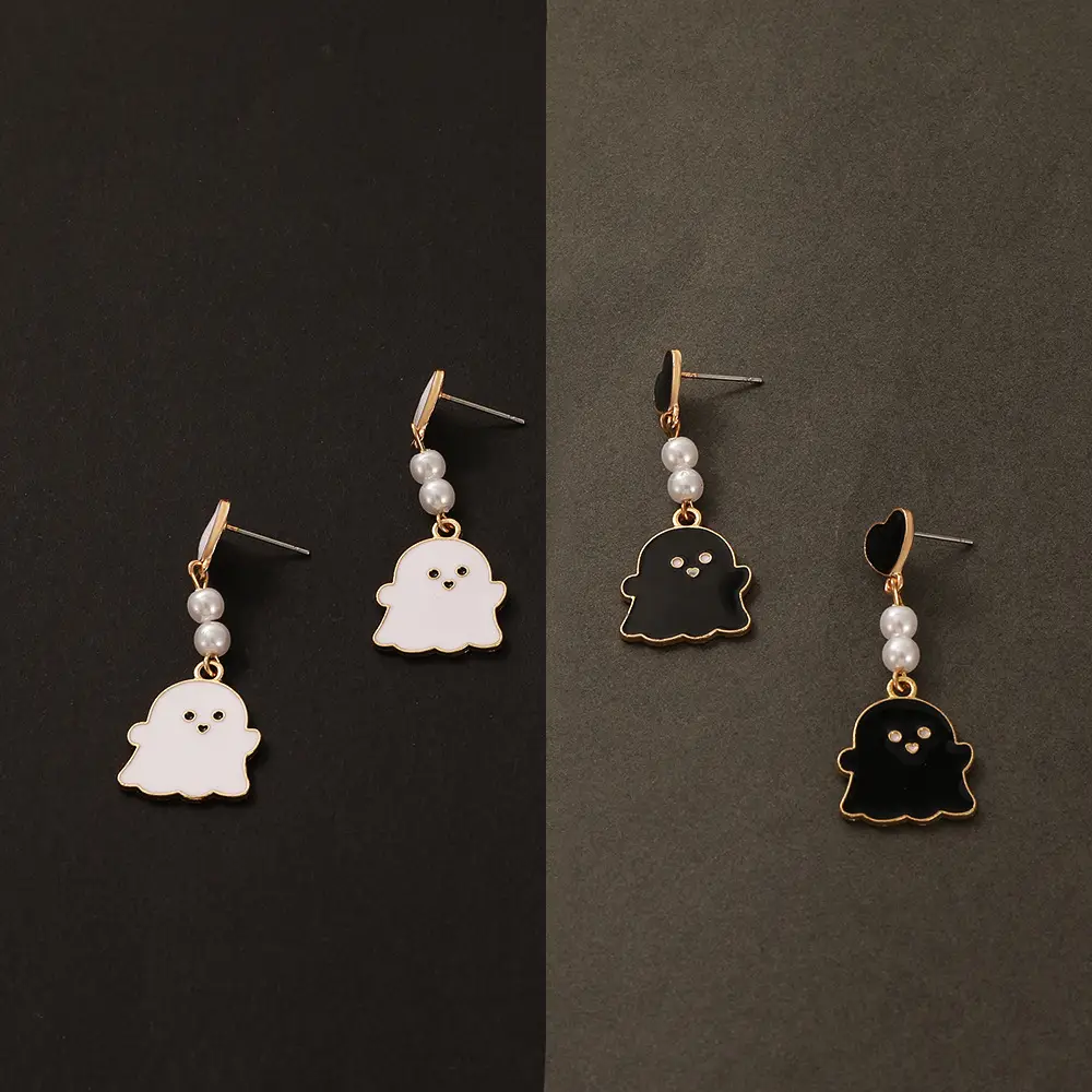 Halloween Ghost Earrings for Women Black White Oil Drop Alloy