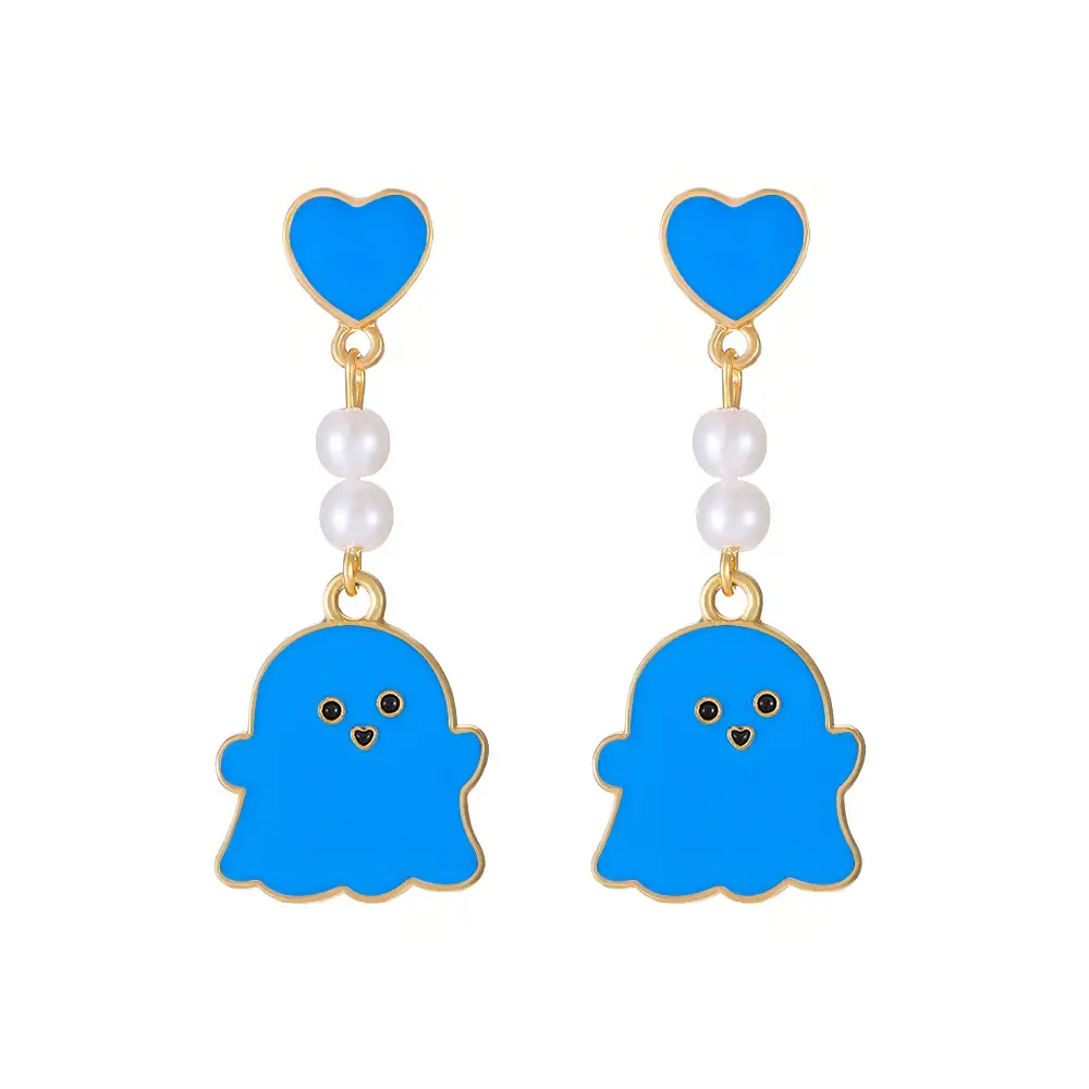 Halloween Ghost Earrings for Women Black White Oil Drop Alloy