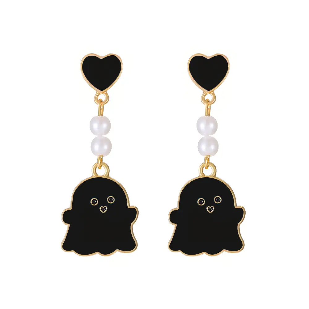 Halloween Ghost Earrings for Women Black White Oil Drop Alloy