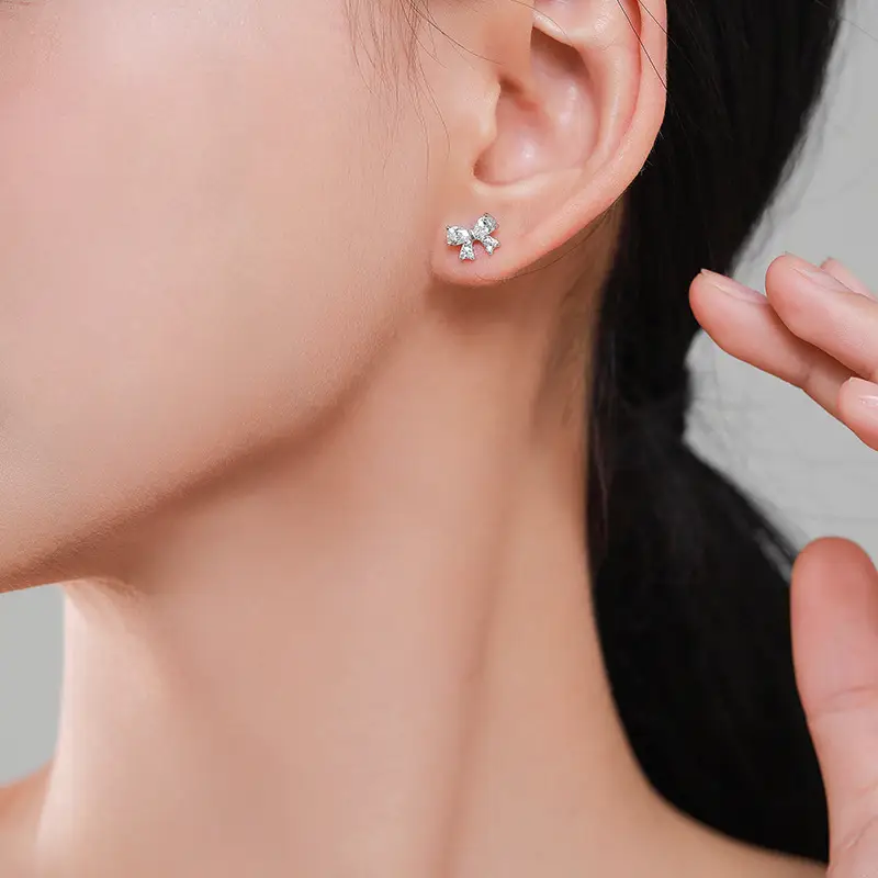 S925 Sterling Silver Bow Earrings for Women - Image 2