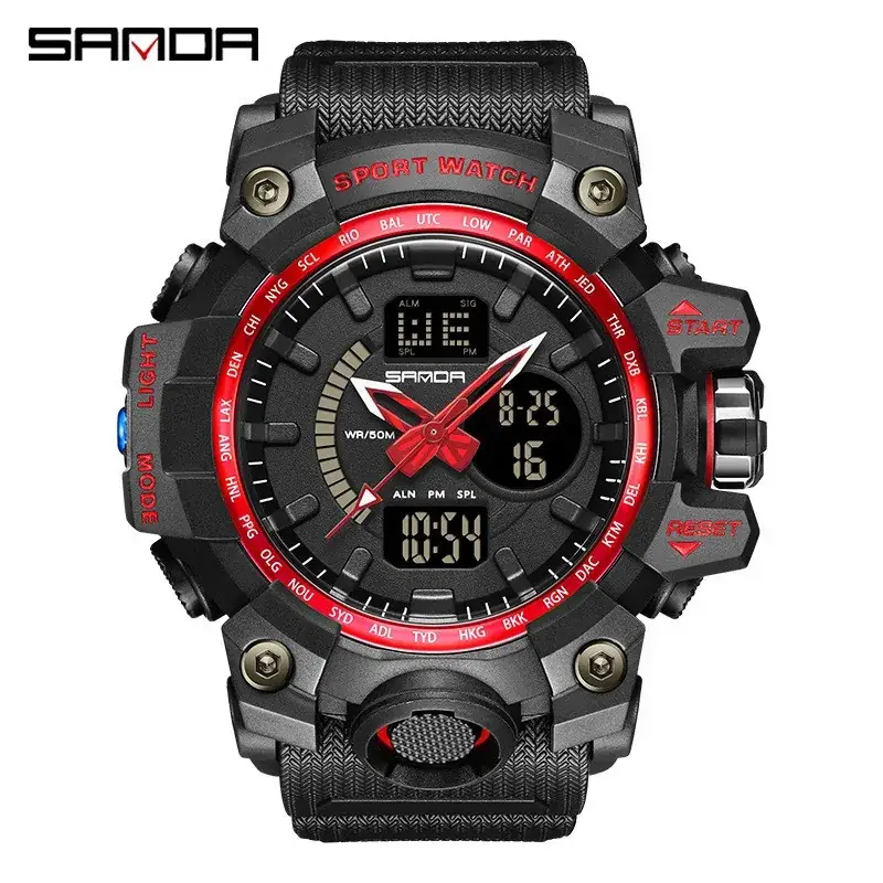 Sanda Black Sport Watch Multi-Functional Waterproof Luminous Men's Electronic Watch - Image 80