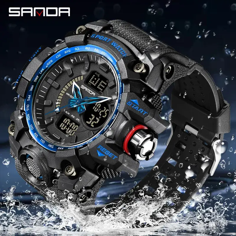 Sanda Black Sport Watch Multi-Functional Waterproof Luminous Men's Electronic Watch - Image 82