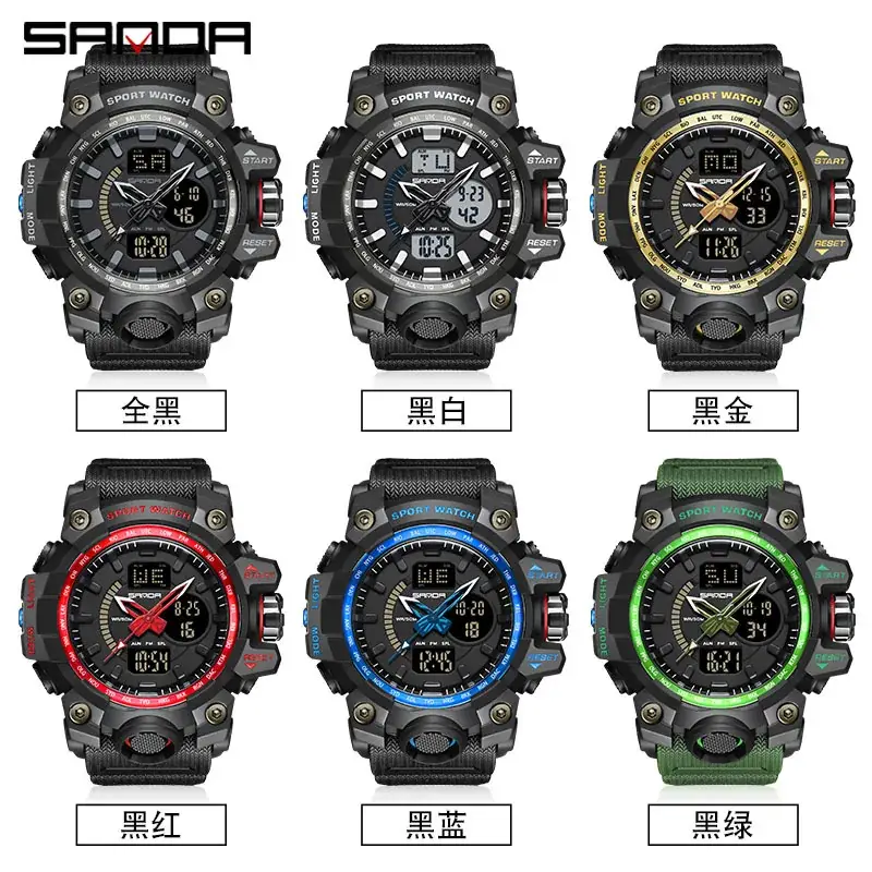 Sanda Black Sport Watch Multi-Functional Waterproof Luminous Men's Electronic Watch - Image 83