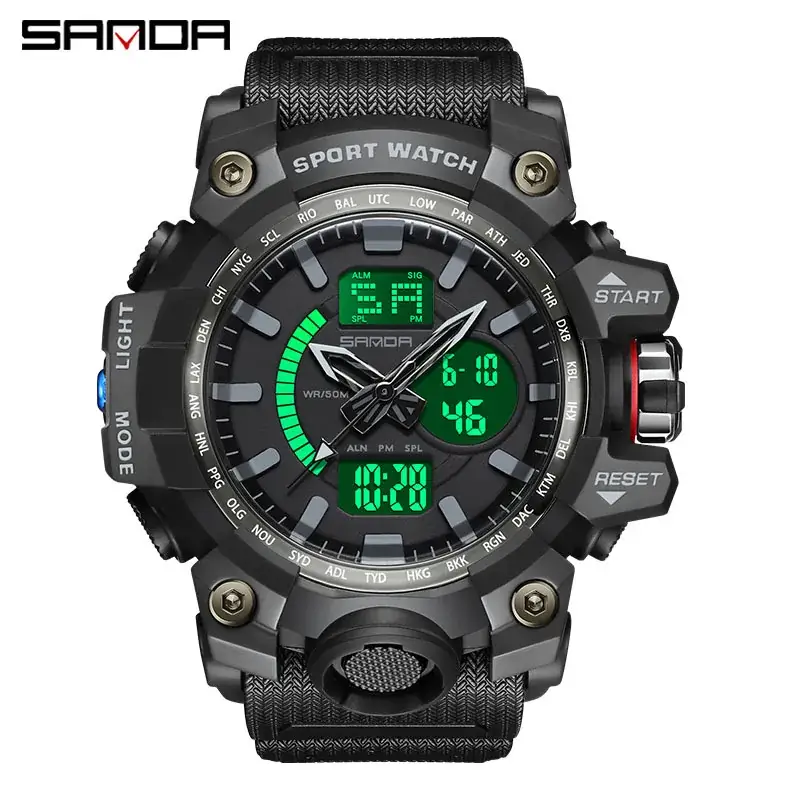 Sanda Black Sport Watch Multi-Functional Waterproof Luminous Men's Electronic Watch - Image 84