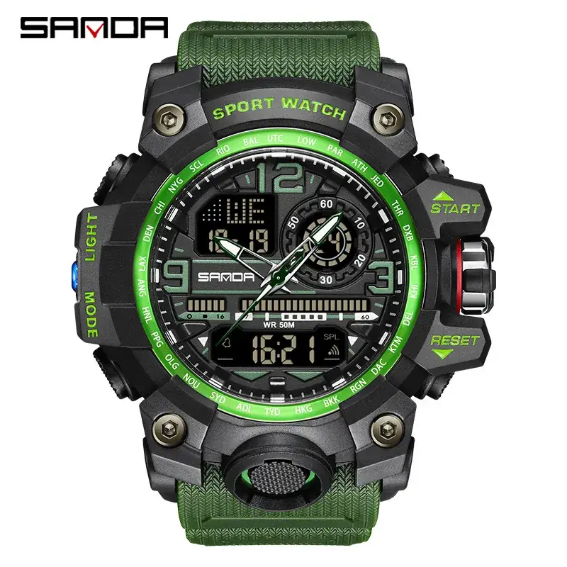 Sanda Black Sport Watch Multi-Functional Waterproof Luminous Men's Electronic Watch - Image 10