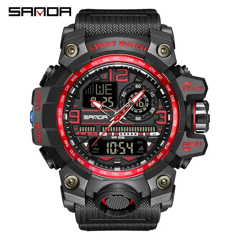 Sanda Black Sport Watch Multi-Functional Waterproof Luminous Men's Electronic Watch - Image 12