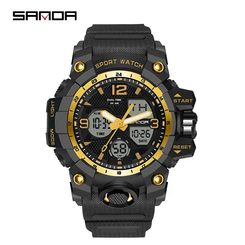 Sanda Black Sport Watch Multi-Functional Waterproof Luminous Men's Electronic Watch - Image 21