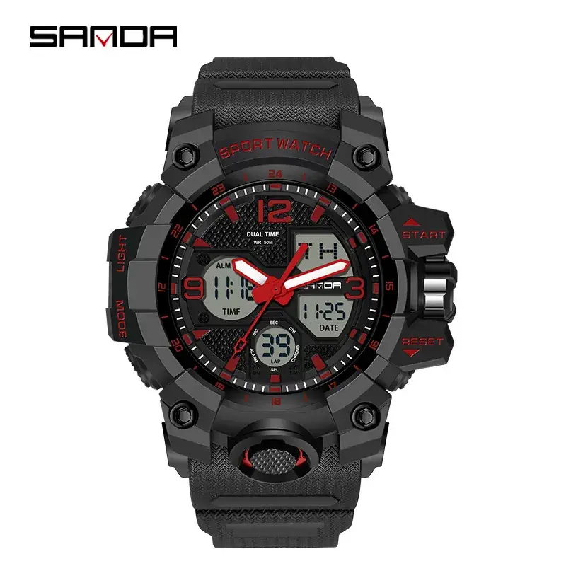 Sanda Black Sport Watch Multi-Functional Waterproof Luminous Men's Electronic Watch - Image 22