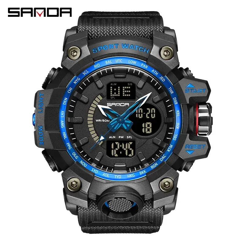 Sanda Black Sport Watch Multi-Functional Waterproof Luminous Men's Electronic Watch - Image 3