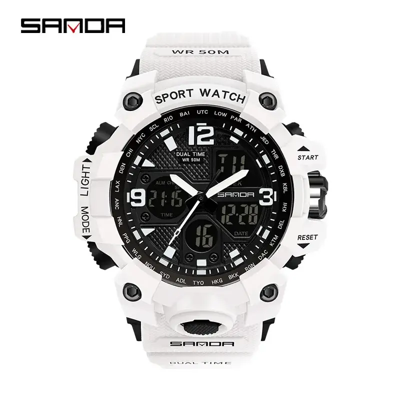 Sanda Black Sport Watch Multi-Functional Waterproof Luminous Men's Electronic Watch - Image 32