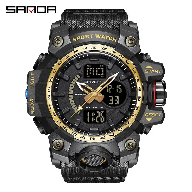 Sanda Black Sport Watch Multi-Functional Waterproof Luminous Men's Electronic Watch - Image 4