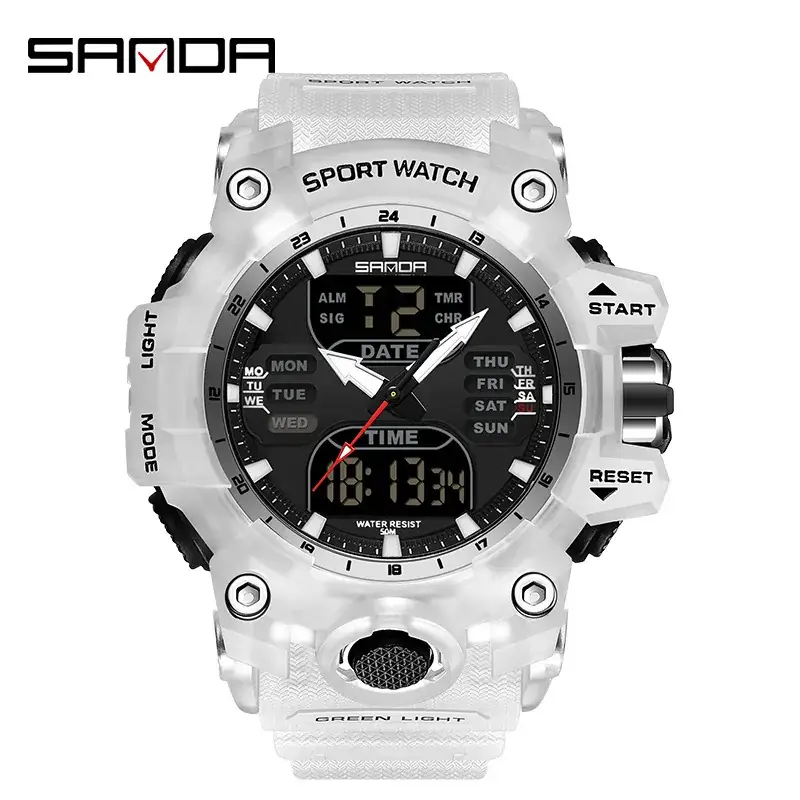 Sanda Black Sport Watch Multi-Functional Waterproof Luminous Men's Electronic Watch - Image 42